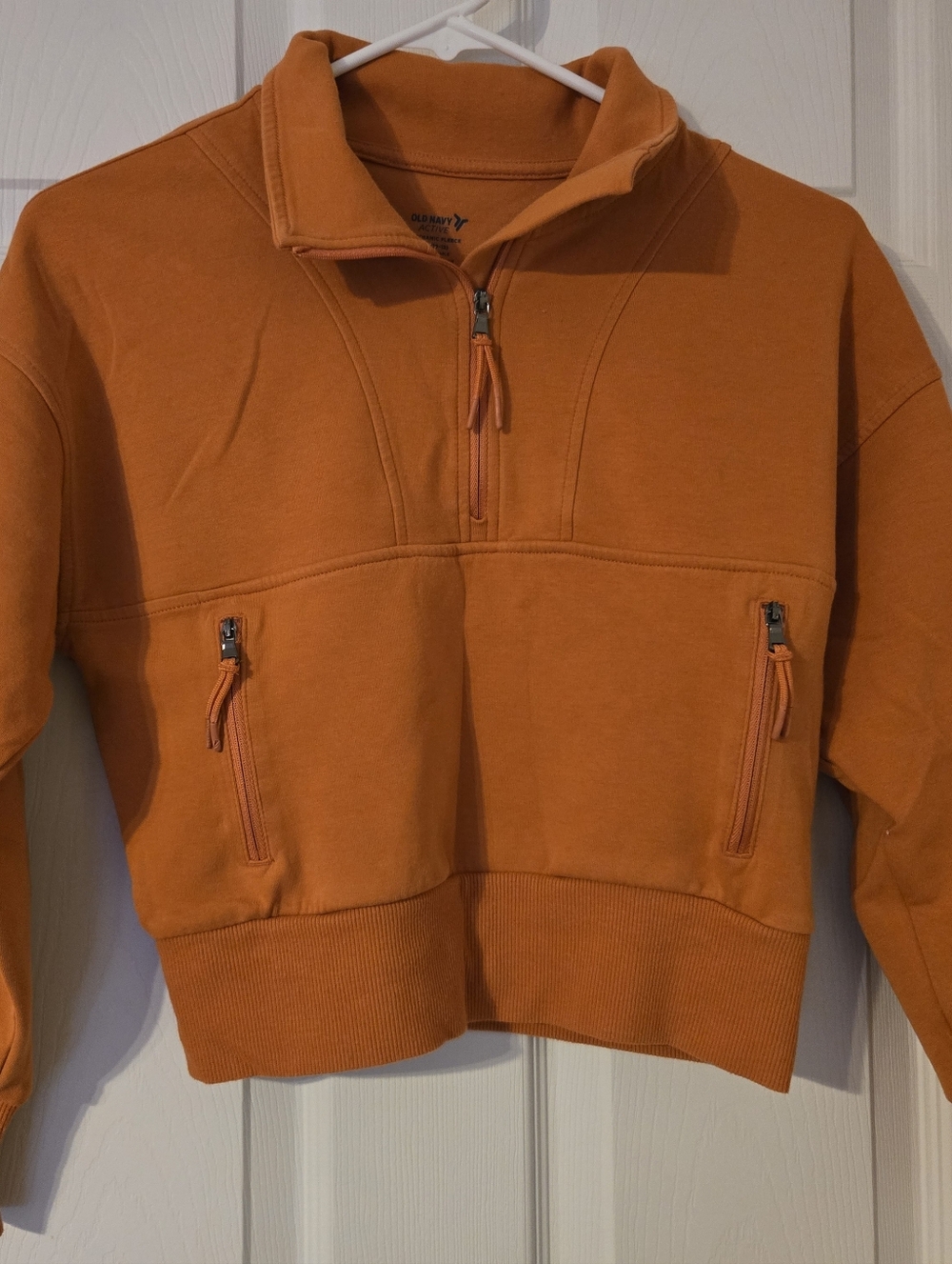 🏖 Old Navy Active Orange Crop Quarter Zip Dynamic Fleece Sweatshirt 10-12 Large